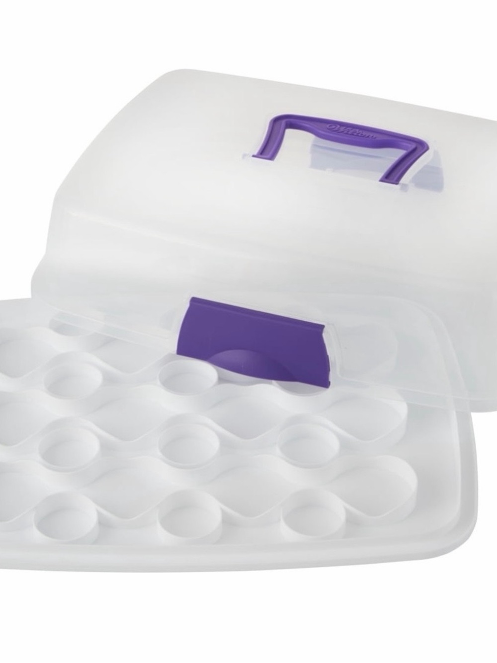 Wilton White and Clear Cupcake & Cake Storage Carrier with Purple Handle